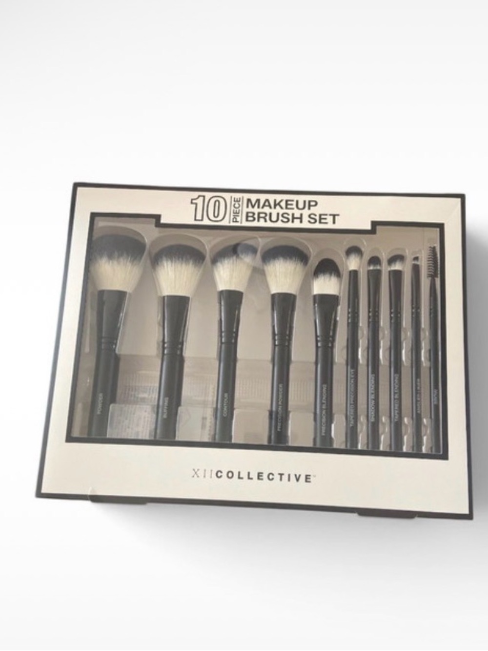 10-Piece Makeup Brush Set - Black & White
